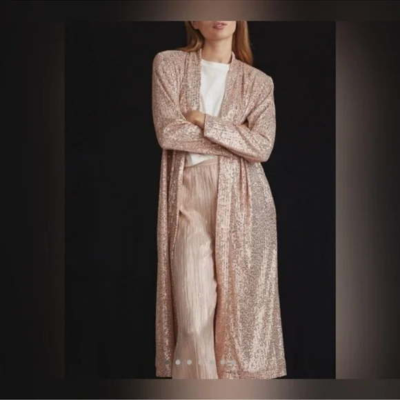 Anthropologie x Mare Mare Rose Gold Sequin Duster Cardigan Small - Picture 1 of 11